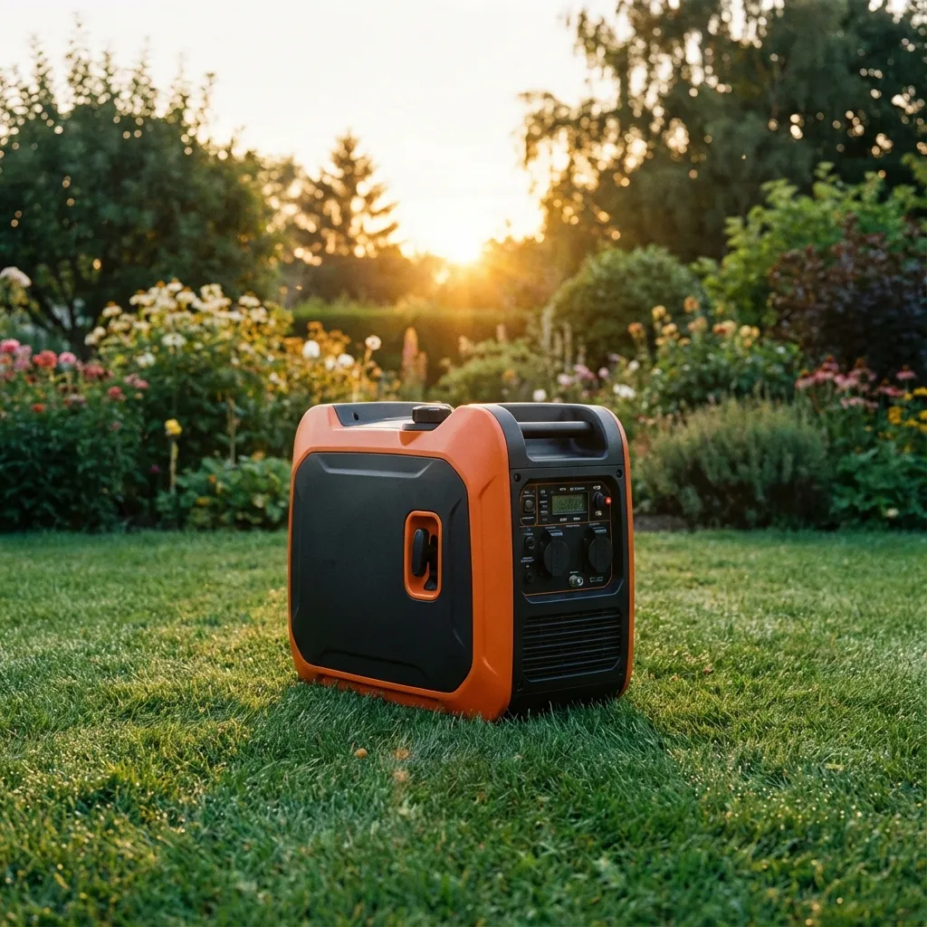Generador eléctrico silencioso tecnología inverter en jardín